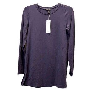 EILEEN FISHER Tencel Crew Neck Jersey Knit Tunic Top XXS Twilight Blue NWT NEW